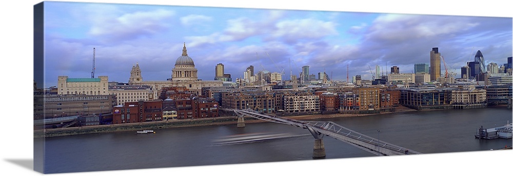 Bridge across a river, London Millennium Footbridge, Tate Modern, St. Paul's Cathedral, London, England