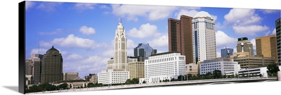 Bridge across the Scioto River with skyscrapers in the background, Columbus, Ohio
