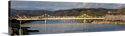Bridge over a river, Kitakami River, Kitakami, Iwate Prefecture, Japan