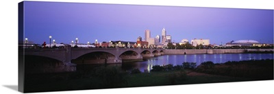 Bridge over a river with skyscrapers, White River, Indianapolis, Indiana