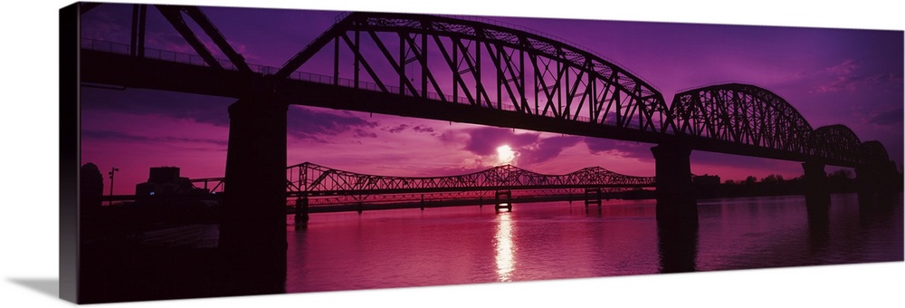 Bridges over a river at dusk, Louisville, Kentucky