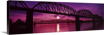 Bridges over a river at dusk, Louisville, Kentucky