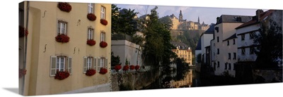 Buildings along a river, Alzette River, Grund District, Luxembourg City, Luxembourg