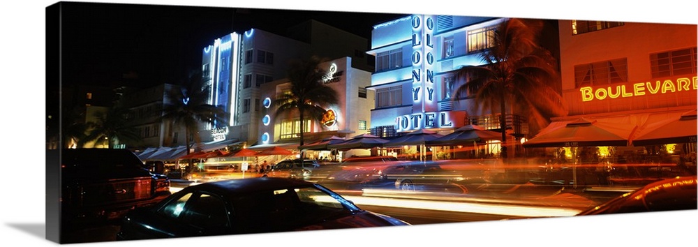 Buildings at the roadside, Ocean Drive, South Beach, Miami Beach, Florida