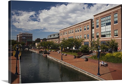 Buildings at the waterfront, Carroll Creek Park, Frederick, Frederick County, Maryland