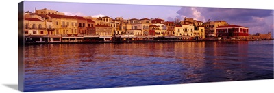 Buildings at the waterfront, Chania, Chania Prefecture, Crete, Greece