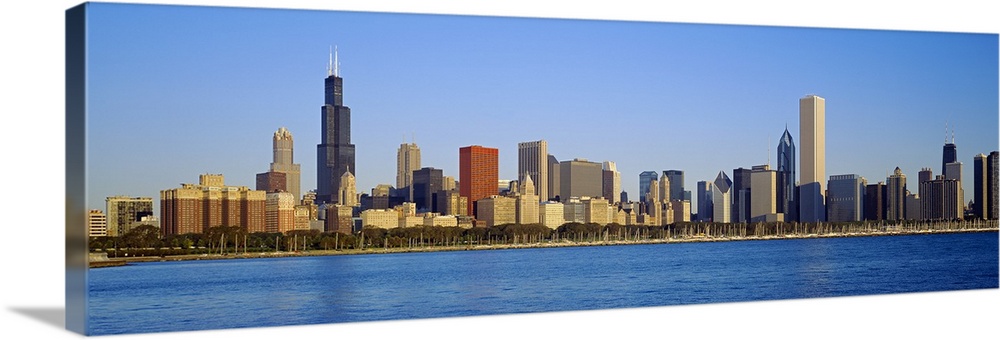 Panoramic photo on canvas of the Chicago cityscape along the waterfront.