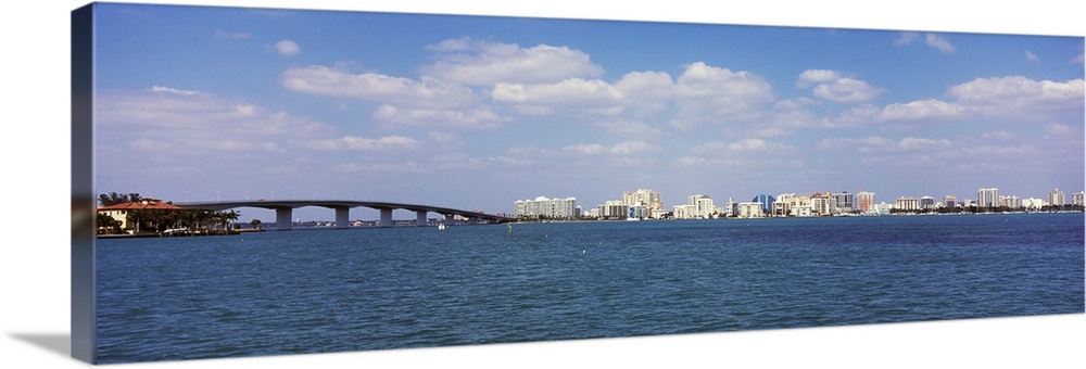 Buildings at the waterfront, John Ringling Causeway Bridge, Sarasota Bay, Sarasota, Sarasota County, Florida