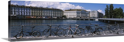 Buildings at the waterfront, Rhone River, Geneva, Switzerland