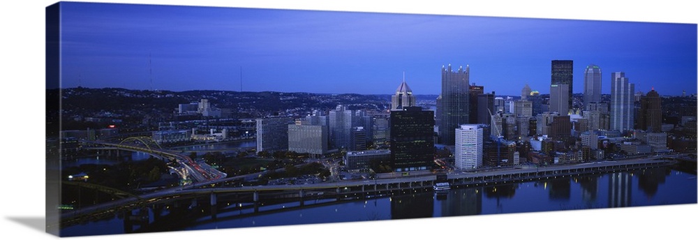 Buildings in a city at dusk, Monongahela River, Pittsburgh, Pennsylvania