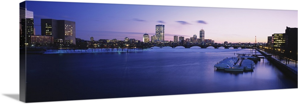 Buildings lit up at dusk, Boston, Massachusetts