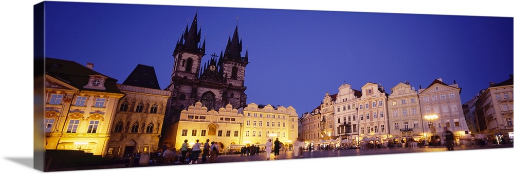 Buildings lit up at dusk, Prague Old Town Square, Old Town, Prague, Czech Republic