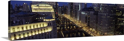 Buildings lit up at night, Chicago River, Chicago, Cook County, Illinois,