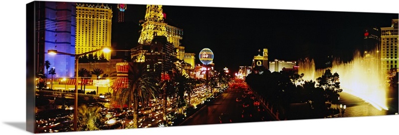 Buildings lit up at night, Las Vegas, Nevada Wall Art, Canvas Prints ...