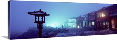 Buildings lit up at night, Mount Taishan, Shandong Province, China