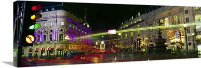 Buildings lit up at night, Piccadilly Circus, London, England