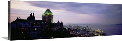 Buildings lit up at night, Quebec City, Canada