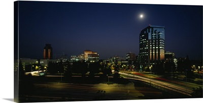Buildings lit up at night, Sacramento, California