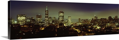 Buildings lit up at night, San Francisco, California
