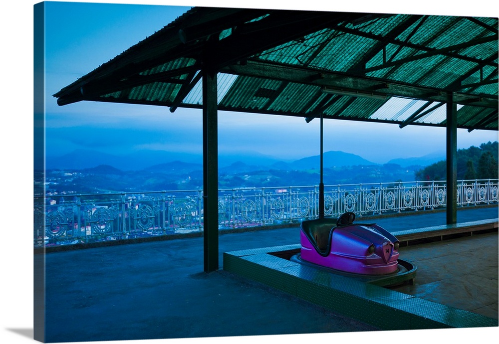 Bumper car at Monte Igueldo amusement park at dusk, San Sebastian, Guipuzcoa Province, Basque Country Region, Spain