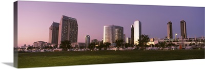 California, San Diego, Marina Park and Skyline at dusk
