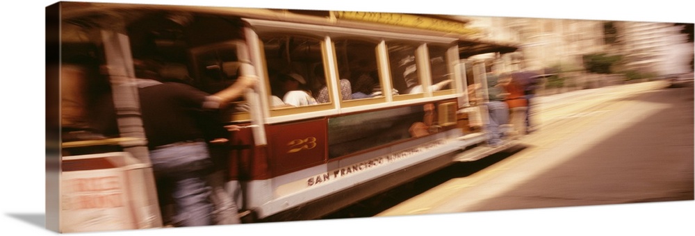 California, San Francisco, People commuting in the cable car