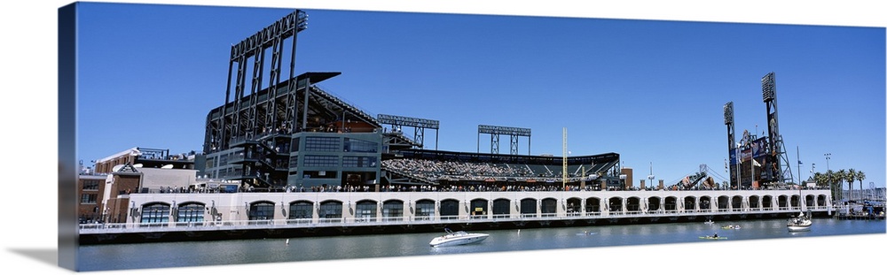 The San Francisco Giants baseball stadium is photographed from the waterfront view.