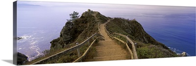 California, Stinson Beach, High angle view of wooden steps leading down to the beach