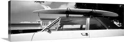California, Surf board on roof of car