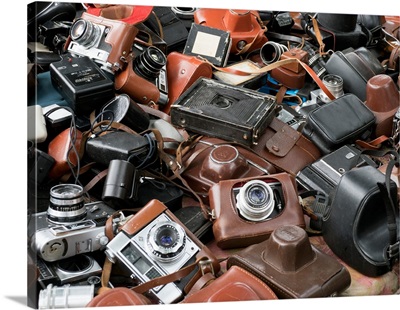 Cameras for sale at flea market, Tiergarten, Berlin, Germany