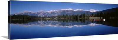 Canada, Alberta, Jasper National Park, Lake Beauvert, Boat in a lake