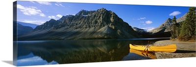 Canoe at the lakeside, Bow Lake, Banff National Park, Alberta, Canada