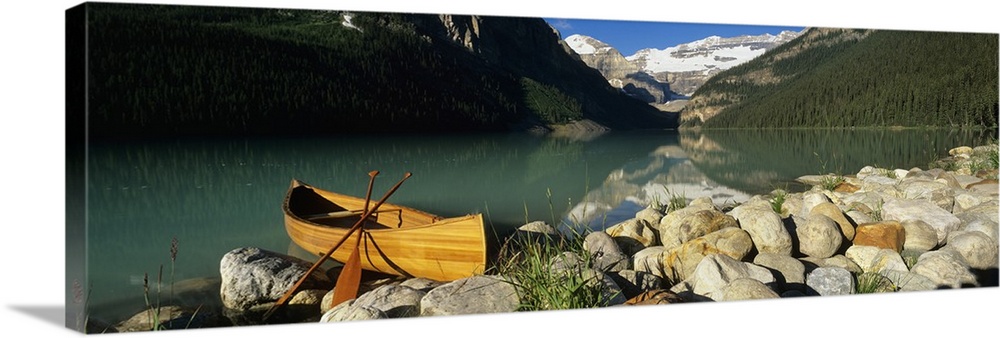 Canoe at the lakeside, Lake Louise, Banff National Park, Alberta, Canada