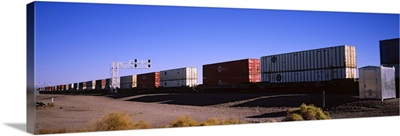 Cargo containers on a freight train, California