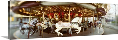 Carousel horses in an amusement park, Seattle Center, Queen Anne Hill, Seattle, Washington State,
