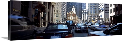 Cars on a road, Old State House, Boston, Suffolk County, Massachusetts