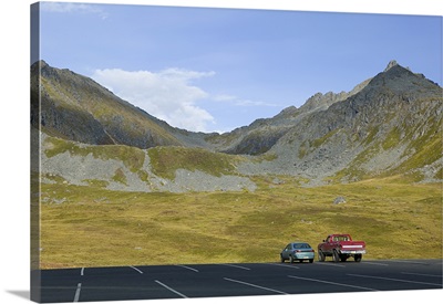 Cars parked in a parking lot, Independence Mine State Historical Park, Hatcher Pass, Alaska
