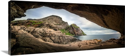 Cave at coast, Bunes Beach, Lofoten, Nordland, Norway