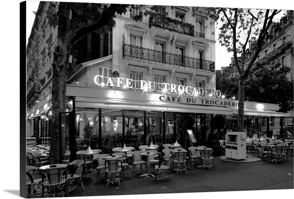 Chairs and tables at Cafe Du Trocadero, Paris, France Wall Art, Canvas ...