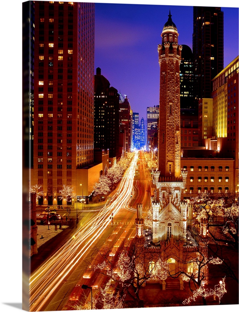 Chicago Water Tower at night, Michigan Avenue, Magnificent Mile, Chicago, Illinois, USA