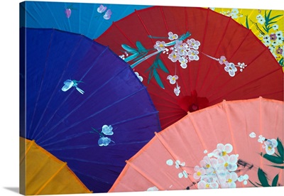 Chinese painted umbrellas, close up.