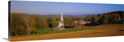 Church and a barn in a field, Peacham, Vermont