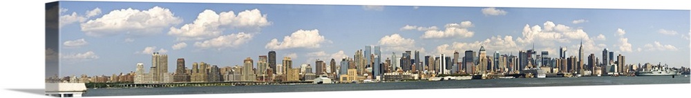 Panoramic of the New York City Skyline on a bright sunny day.