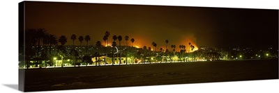 City burning at night, Montecito, Santa Barbara, Santa Barbara County, California,