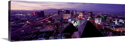 City lit up at dusk, Las Vegas, Clark County, Nevada