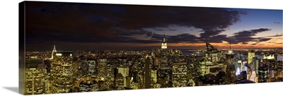 City lit up at night from Rockefeller Center, Manhattan, New York City, New York State