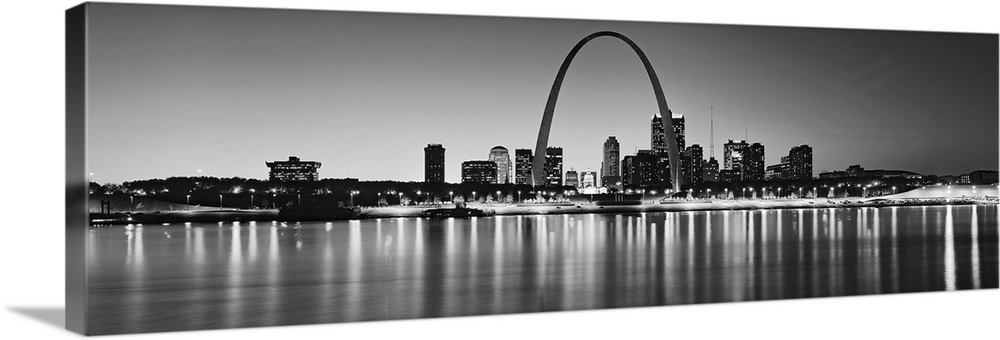 Panoramic photo on canvas of the St. Louis skyline at night.