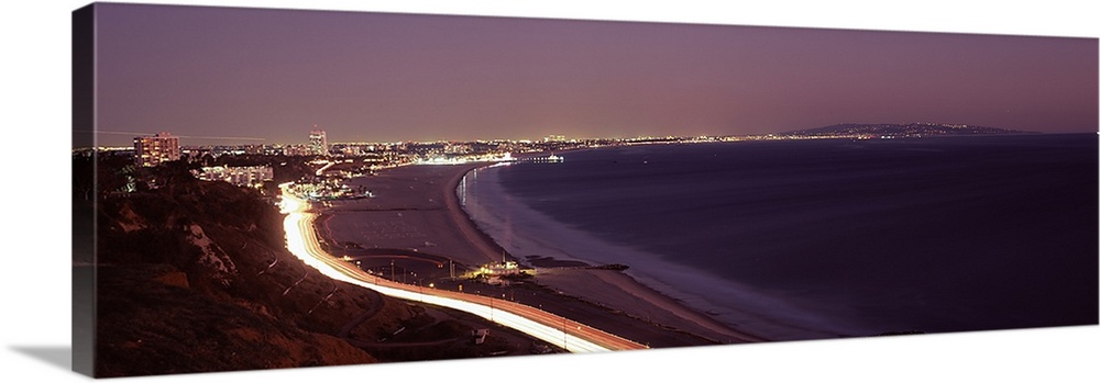 City lit up at night, Highway 101, Santa Monica, Los Angeles County, California, USA