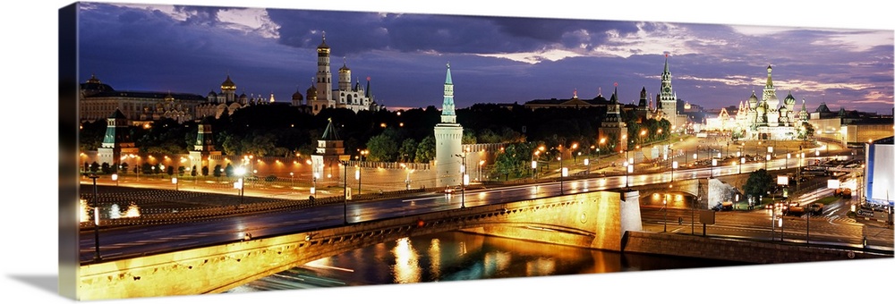 City lit up at night Red Square Kremlin Moscow Russia Wall Art, Canvas ...