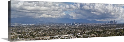 City with mountain range in the background, Mid-Wilshire, Los Angeles, California